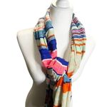Woven Cotton Scarf Blue Pink Orange Rainbow Stripe Shawl Wrap Super Soft Boho Photo 1
