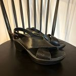Dansko Jacinda slingback black leather cross strap wedge sandals 38/8 Photo 2