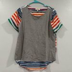 Anthropologie  Porridge Mixed Media Colorful Stripe Gray Short Sleeve Small S Photo 1
