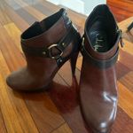 Cole Haan Ankle Boots High Heel Booties Two Tone Brown Leather Side Zip Buckle Photo 0