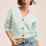 Mango MNG Ribbed Knit Aqua Green Cardigan Sweater NWT Plus 3XL Photo 1