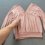 EXPRESS Blouse Shirt Womens Small Pink Smocked V Neck Long Sleeve Bodice Drape Photo 5