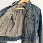 Gap Vintage Womens Denim Jean Jacket Dark Dirty Wash Fall 2002 Preppy Size S Y2K Photo 6