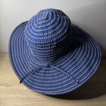 Scala  Collezione Blue Polka Dot Wide Brim Sun Hat Ribbon Bow Floppy Beach Cap OS Photo 3