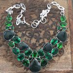 Obsidian & Green Hydro Glass Gemstone Statement Necklace Photo 0