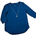 Atmosphere Flowy Black 3/4 Sleeve Blouse with Geometric Necklace Size 4 Small Photo 12