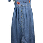 Jane Ashley Vintage 90s  Petite Denim Maxi Dress Sunflower Embroidery PM Photo 0