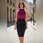 INC Magenta Stretch Silk Ruffle Black Ponte Knit Sheath Dress Party US 14 Purple Photo 1