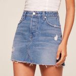 Reformation Retooled Denim Mini Jean Skirt Salton Wash Distressed Size 29 Photo 8