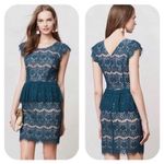 Maeve Anthropologie  Elsa Green Lace Overlay Peplum Dress Size Small Photo 1