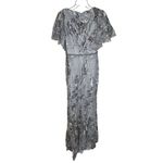 Mac Duggal NWT Flutter Sleeve V-Neck Beaded Embroidered Dress in Platinum Size 6 Photo 3
