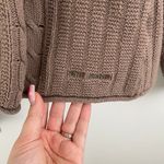 DKNY Womens Brown Y2K Bella Swan V Neck Long Sleeve Hooded Babydoll Sweater Top Photo 5