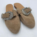 James Perse Free People X  Taupe Suede Western Buckle Slip On Mule Size 37 Photo 0