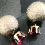 Steve Madden Shimmery Gold Ball reversible earrings, Red Stone Photo 1