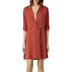All Saints Sanko Drawstring Tie Mini Shirt Dress Crimson Orange Size 2 Photo 1