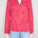 Carole Little 100% linen floral embellishment‎ pink shirt, size M Size M Photo 0