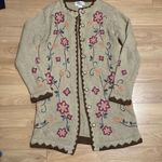 Victor Costa Occassion Flower Embroidery Cardigan Size Small Brown Photo 0