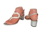 MARTIN CLAY WHITE PATENT LEATHER HEART THEME BLOCK HEEL SANDALS (36) Size 5 Photo 5