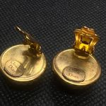 Christian Dior Vintage  Gold Tone Dome White With Gold Dots Clip-On Earrings  Photo 2