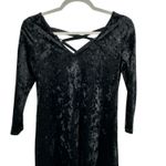 A Byer A. Byer 90s Black Velvet Crushed Long Sleeve V Neck Criss Cross Back Mini Dress Photo 7