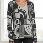 Pierri New York Metallic Black & Gray Abstract Sweater XL Art Deco Mod Photo 0