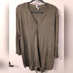 Cable & Gauge  XL‎ Olive Green Henley Hi Low Tunic Top Jersey Knit Shirt Photo 1