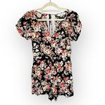 Louna Puff Sleeve Romper Women's Medium Black Floral V Photo 2