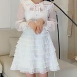 Japanese Kawaii Miu White Princess Balletcore Tiered Layered Ruffle Mini Dress Size XS Photo 2