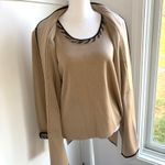 Ming Wang Two Piece Set Open Front Blazer Sweater Tank Medium Tan Black Photo 4