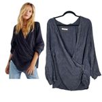 Free People  We the Free Black Crinkle Wrap Boho Blouse Size Large Photo 1