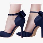 ERIJUNOR High Heel Bow Ankle Strap Evening Party Dance Wedding Satin Sz 6 = Blue Photo 2