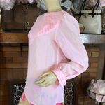 VINTAGE KLE PINK PLEATED RUFFLE BACK BUTTON PUFFED SLEEVE BLOUSE (S) Photo 4