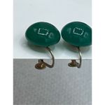Vintage milky green jade screw back earrings Green Photo 3