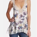 Free People  Bell Flower Ivory Blue Lace Double V Boho Lightweight Tunic Tank XS Photo 0