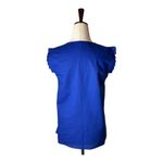 Jade Shirt Women Small Blue Linen Blend Ruffled V Neck‎ Top Preppy Lagenlook Photo 1