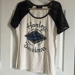 Harley Davidson White Woman’s Size Large Lace Sleeves T-Shirt Photo 0