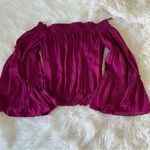 Free People  Free Spirit off shoulder smocked ruffle bell sleeve magenta pink top Photo 4