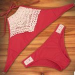 Sexy Halter Neck Lace Insert Bikini Swimwear NEW Red Size L Photo 0