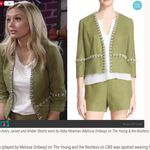 Tory Burch Embellished Avery Linen Boxy Jeweled Crop Jacket Green Silver US 6 Photo 10