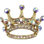 Vintage Style Princess Crown Brooch Pin Aurora Borealis Rhinestones Gold Tone Photo 4