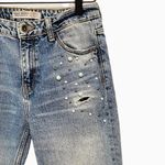 ZARA  Basic Z1975 Denim Straight Pearl Distressed Embellished Jeans 2 Photo 6