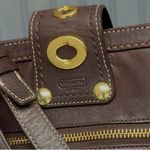 Coach Vintage Lily Legacy Brown Leather Tote Turnlock Hardware Strap Dark Brown Photo 4