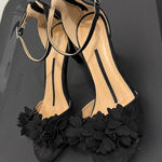 New Directions Size 6 Flowery Black Ankle Strap Heels Party Business Casual Photo 1