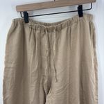 CJ Banks Linen Cotton Wide Leg Pants Womens 14W Beige Neutral Embroidered Boho Tan Photo 3