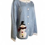 Blue and White Faux Fur Cozy Snowman Holiday Festive Cardigan Size Large Photo 1