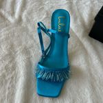 Lulus Addia Turquoise Satin Beaded Fringe High Heel Sandals Blue Size 8 Photo 5