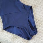 Becca  Adeline blue ribbed tie back one shoulder padded, one piece swimsuit Med​​ Photo 2