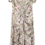 Cinq à Sept Cinq A Sept White Floral Ruched Front Short Sleeve V-neck Midi Dress Size 4 Photo 0