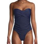 Catherine Malandrino NWT Navy Blue Twisted Ruched Bandeau One Piece Swimsuit 1X Photo 0