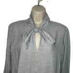 Loft Polka Dot Neck Tie Blouse Top Small Long Sleeve Gray White Bow Work New Photo 1